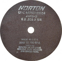 Norton - 6" 60 Grit Aluminum Oxide Cutoff Wheel - 0.035" Thick, 5/8" Arbor, 10,185 Max RPM, Use with Circular Saws - Industrial Tool & Supply