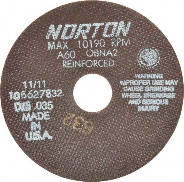 Norton - 6" 60 Grit Aluminum Oxide Cutoff Wheel - 0.035" Thick, 1-1/4" Arbor, 10,190 Max RPM, Use with Angle Grinders - Industrial Tool & Supply
