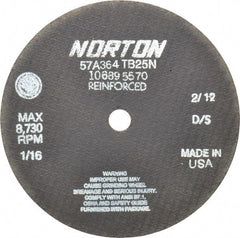 Norton - 7" 36 Grit Aluminum Oxide Cutoff Wheel - 1/16" Thick, 5/8" Arbor, 8,730 Max RPM, Use with Circular Saws - Industrial Tool & Supply