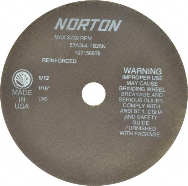 Norton - 7" 36 Grit Aluminum Oxide Cutoff Wheel - 1/16" Thick, 7/8" Arbor, 8,730 Max RPM, Use with Stationary Grinders - Industrial Tool & Supply