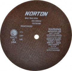 Norton - 8" 60 Grit Aluminum Oxide Cutoff Wheel - 0.035" Thick, 1/2" Arbor, 7,640 Max RPM, Use with Stationary Grinders - Industrial Tool & Supply