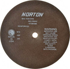 Norton - 8" 60 Grit Aluminum Oxide Cutoff Wheel - 0.035" Thick, 5/8" Arbor, 7,640 Max RPM, Use with Circular Saws - Industrial Tool & Supply