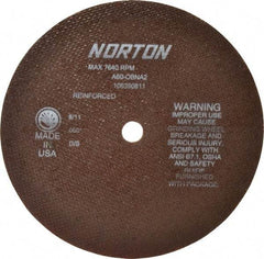 Norton - 8" 60 Grit Aluminum Oxide Cutoff Wheel - 0.06" Thick, 5/8" Arbor, 7,640 Max RPM, Use with Circular Saws - Industrial Tool & Supply