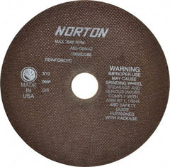 Norton - 8" 60 Grit Aluminum Oxide Cutoff Wheel - 0.06" Thick, 1-1/4" Arbor, 7,640 Max RPM, Use with Stationary Grinders - Industrial Tool & Supply