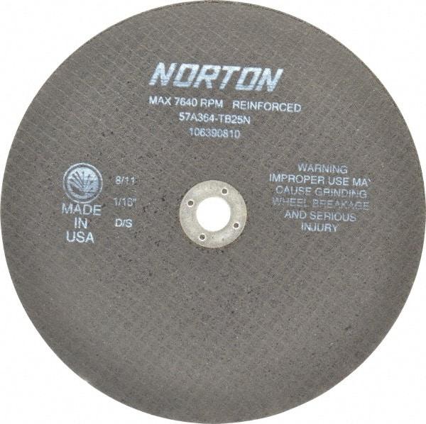 Norton - 8" 36 Grit Aluminum Oxide Cutoff Wheel - 1/16" Thick, 5/8" Arbor, 7,640 Max RPM, Use with Circular Saws - Industrial Tool & Supply