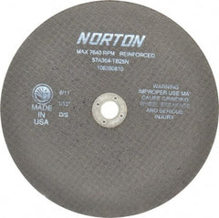 Norton - 8" 36 Grit Aluminum Oxide Cutoff Wheel - 1/16" Thick, 5/8" Arbor, 7,640 Max RPM, Use with Circular Saws - Industrial Tool & Supply