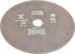 Norton - 10" 60 Grit Aluminum Oxide Cutoff Wheel - 0.06" Thick, 1-1/4" Arbor, 6,110 Max RPM, Use with Stationary Grinders - Industrial Tool & Supply