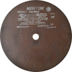 Norton - 12" 60 Grit Aluminum Oxide Cutoff Wheel - 0.06" Thick, 1" Arbor, 5,095 Max RPM, Use with Stationary Grinders - Industrial Tool & Supply
