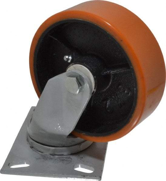 Fairbanks - 6" Diam x 2" Wide x 7-1/4" OAH Top Plate Mount Swivel Caster - Polyurethane, 1,000 Lb Capacity, Roller Bearing, 4-1/2 x 6-1/4" Plate - Industrial Tool & Supply