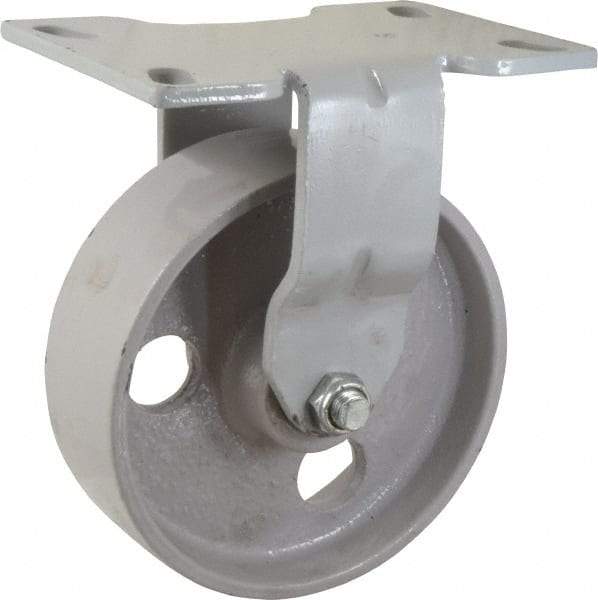 Fairbanks - 6" Diam x 2" Wide x 7-1/4" OAH Top Plate Mount Rigid Caster - Semi-Steel, 1,200 Lb Capacity, Roller Bearing, 4-1/2 x 6-1/4" Plate - Industrial Tool & Supply
