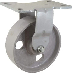 Fairbanks - 6" Diam x 2" Wide x 7-1/4" OAH Top Plate Mount Rigid Caster - Semi-Steel, 1,200 Lb Capacity, Roller Bearing, 4-1/2 x 6-1/4" Plate - Industrial Tool & Supply