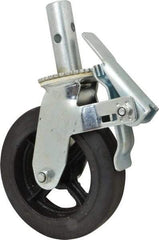 Fairbanks - 9-1/2" Diam x 2" Wide, Rubber Molded on 70 Durometer Swivel with Brake Double Braking Lock Design Caster - 500 Lb Capacity, Round Scaffold Stem Mount, Roller Bearing - Industrial Tool & Supply