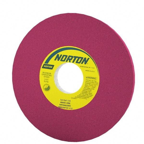 Norton - 7" Diam x 1-1/4" Hole x 1/2" Thick, J Hardness, 46 Grit Surface Grinding Wheel - Aluminum Oxide, Type 1, Coarse Grade, 3,600 Max RPM, Vitrified Bond, No Recess - Industrial Tool & Supply