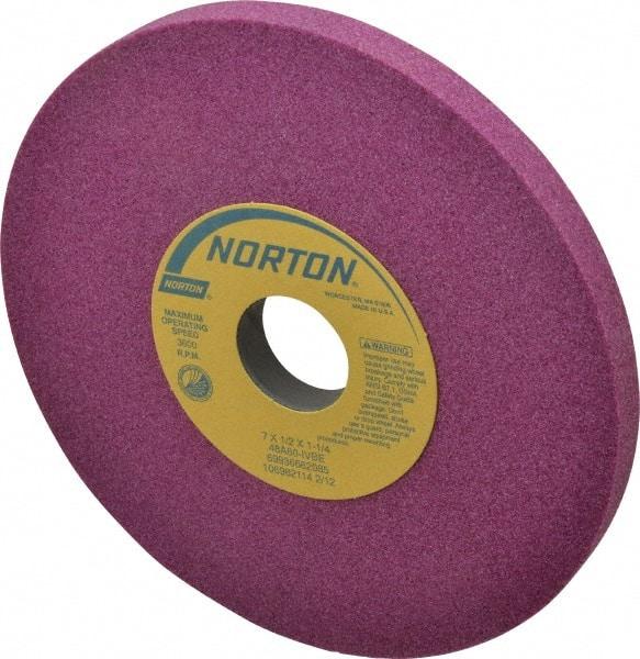 Norton - 7" Diam x 1-1/4" Hole x 1/2" Thick, I Hardness, 60 Grit Surface Grinding Wheel - Aluminum Oxide, Type 1, Medium Grade, 3,600 Max RPM, Vitrified Bond, No Recess - Industrial Tool & Supply