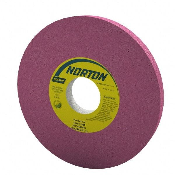 Norton - 7" Diam x 1-1/4" Hole x 1/2" Thick, J Hardness, 60 Grit Surface Grinding Wheel - Aluminum Oxide, Type 1, Medium Grade, 3,600 Max RPM, Vitrified Bond, No Recess - Industrial Tool & Supply