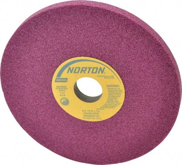 Norton - 8" Diam x 1-1/4" Hole x 1/2" Thick, H Hardness, 46 Grit Surface Grinding Wheel - Aluminum Oxide, Type 1, Coarse Grade, 3,600 Max RPM, Vitrified Bond, No Recess - Industrial Tool & Supply