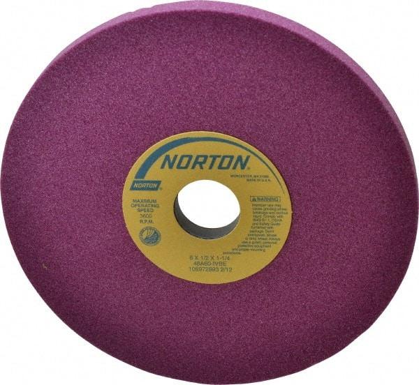 Norton - 8" Diam x 1-1/4" Hole x 1/2" Thick, I Hardness, 60 Grit Surface Grinding Wheel - Aluminum Oxide, Type 1, Medium Grade, 3,600 Max RPM, Vitrified Bond, No Recess - Industrial Tool & Supply