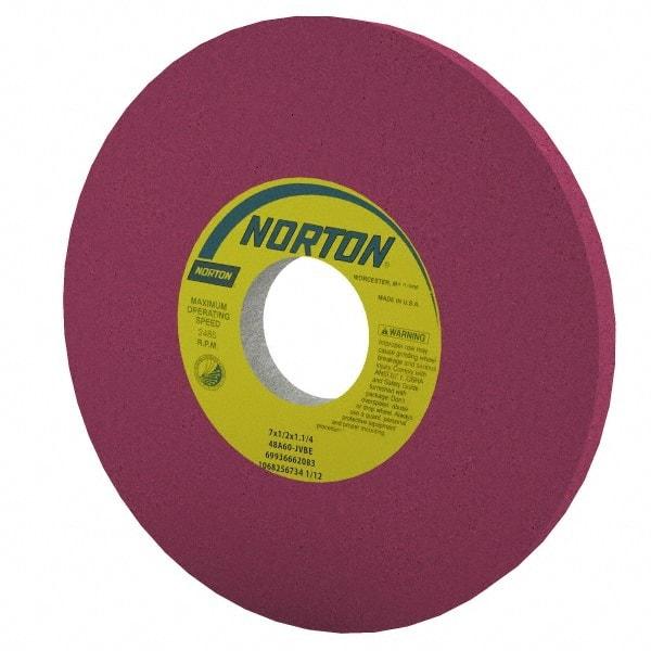 Norton - 8" Diam x 1-1/4" Hole x 1/2" Thick, J Hardness, 60 Grit Surface Grinding Wheel - Aluminum Oxide, Type 1, Medium Grade, 3,600 Max RPM, Vitrified Bond, No Recess - Industrial Tool & Supply