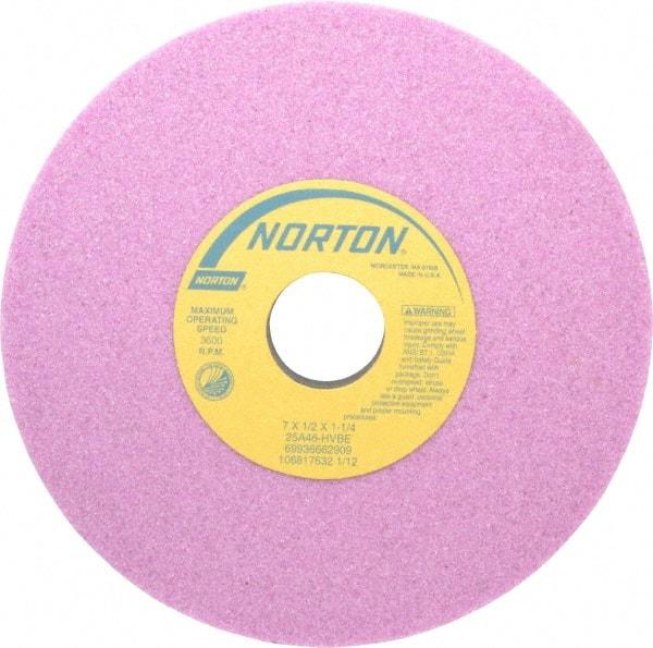 Norton - 7" Diam x 1-1/4" Hole x 1/2" Thick, H Hardness, 46 Grit Surface Grinding Wheel - Aluminum Oxide, Type 1, Coarse Grade, 3,600 Max RPM, Vitrified Bond, No Recess - Industrial Tool & Supply