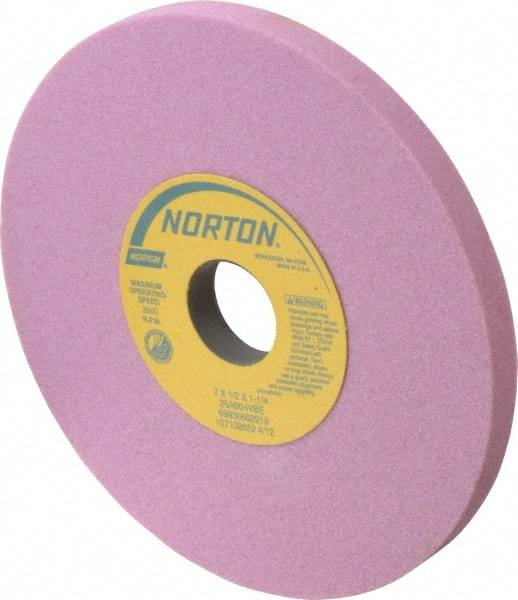 Norton - 7" Diam x 1-1/4" Hole x 1/2" Thick, I Hardness, 60 Grit Surface Grinding Wheel - Aluminum Oxide, Type 1, Medium Grade, 3,600 Max RPM, Vitrified Bond, No Recess - Industrial Tool & Supply