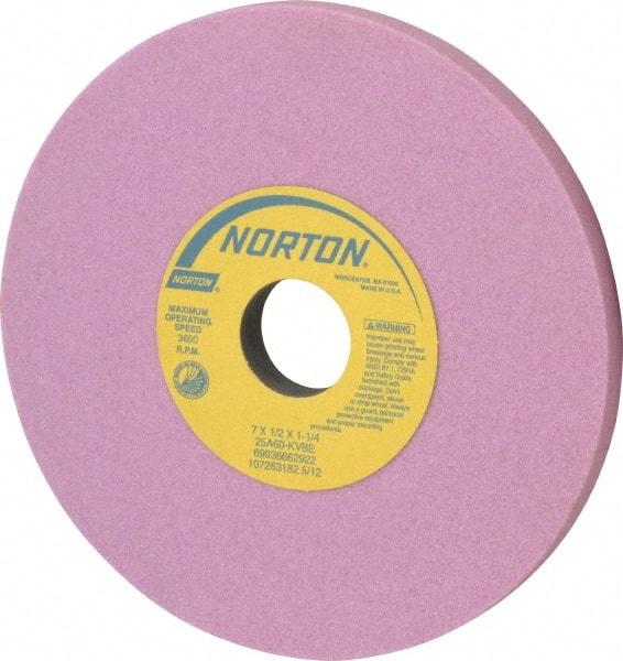 Norton - 7" Diam x 1-1/4" Hole x 1/2" Thick, K Hardness, 60 Grit Surface Grinding Wheel - Aluminum Oxide, Type 1, Medium Grade, 3,600 Max RPM, Vitrified Bond, No Recess - Industrial Tool & Supply