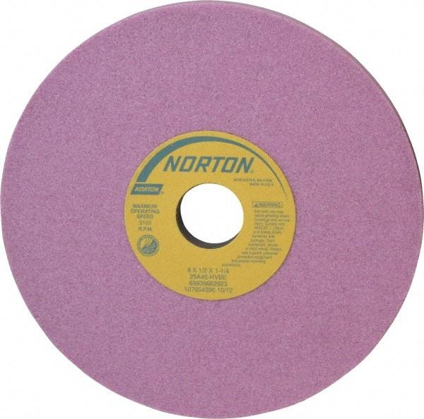 Norton - 8" Diam x 1-1/4" Hole x 1/2" Thick, H Hardness, 46 Grit Surface Grinding Wheel - Aluminum Oxide, Type 1, Coarse Grade, 3,105 Max RPM, Vitrified Bond, No Recess - Industrial Tool & Supply