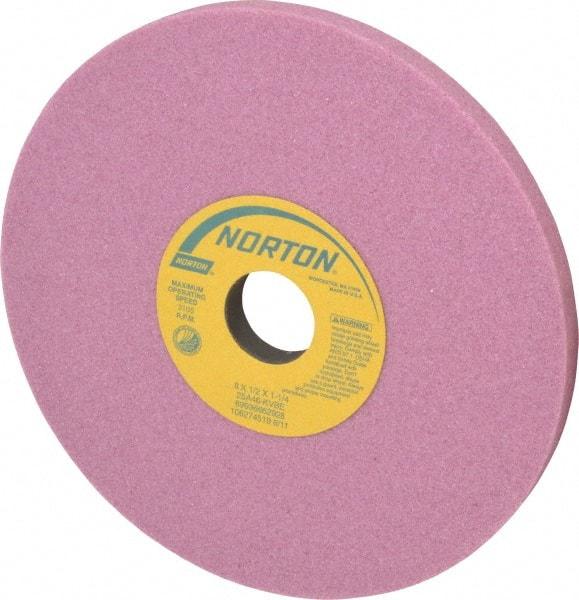 Norton - 8" Diam x 1-1/4" Hole x 1/2" Thick, K Hardness, 46 Grit Surface Grinding Wheel - Aluminum Oxide, Type 1, Coarse Grade, 3,105 Max RPM, Vitrified Bond, No Recess - Industrial Tool & Supply