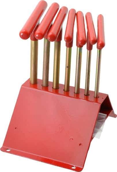 Made in USA - 7 Piece T-Handle Hex Key Set - Hex Range 7/64 to 1/4", 7" OAL, Chromalloy Steel - Industrial Tool & Supply