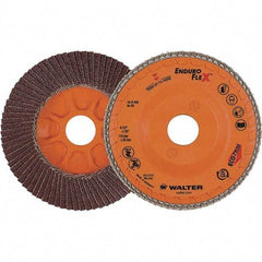 WALTER Surface Technologies - 60 Grit, 4-1/2" Disc Diam, 7/8" Center Hole, Zirconia Alumina Flap Disc - 13,300 Max RPM, Plastic Backing, Arbor Attaching System, Coated - Industrial Tool & Supply