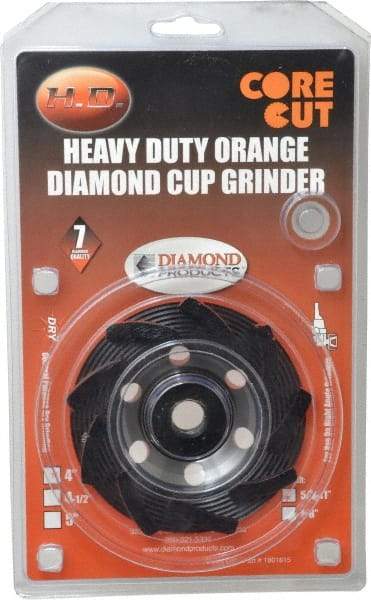 Core Cut - 4" Diam, 3/16" Overall Thickness, Spiral Cup Tool & Cutter Grinding Wheel - Diamond, 15,000 RPM - Industrial Tool & Supply