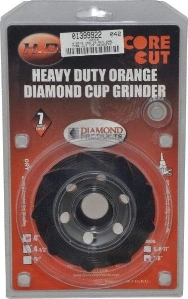 Core Cut - 4" Diam, 7/8" Hole Size, 3/16" Overall Thickness, Spiral Cup Tool & Cutter Grinding Wheel - Diamond, 15,000 RPM - Industrial Tool & Supply