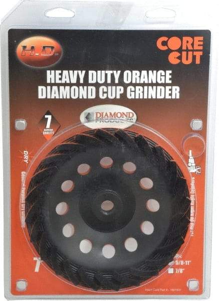 Core Cut - 7" Diam, 3/16" Overall Thickness, Spiral Cup Tool & Cutter Grinding Wheel - Diamond, 8,725 RPM - Industrial Tool & Supply