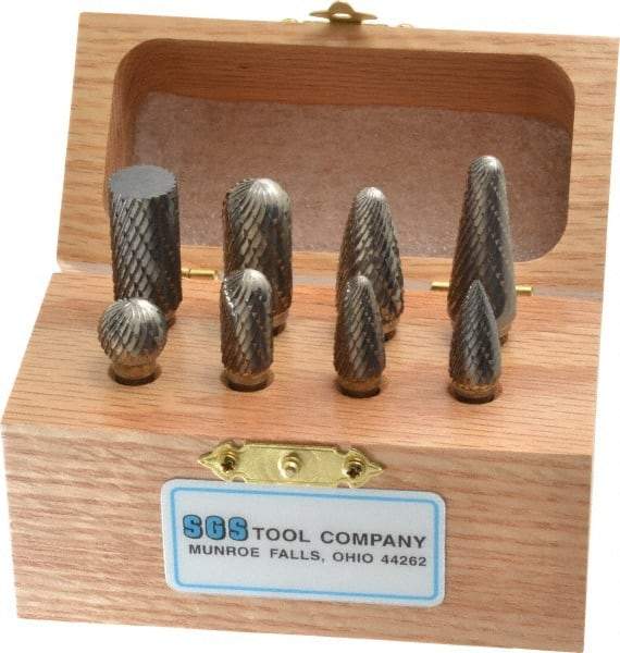 SGS Pro - 8 Piece, 1/4" Shank Burr Set - Tungsten Carbide - Industrial Tool & Supply
