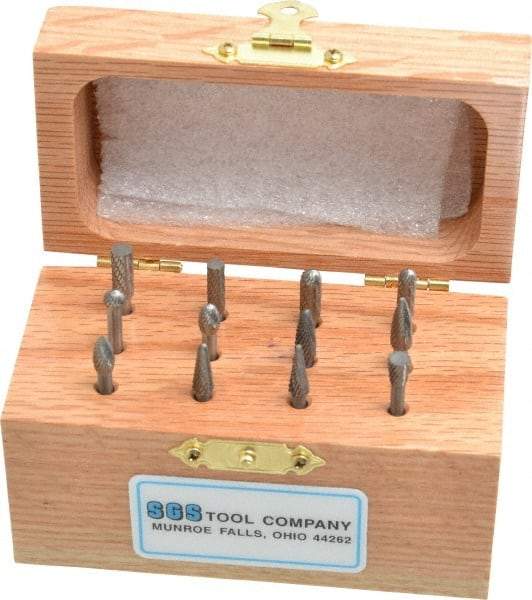 SGS Pro - 12 Piece, 1/8" Shank Burr Set - Tungsten Carbide - Industrial Tool & Supply