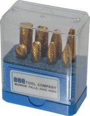 SGS Pro - 8 Piece, 1/4" Shank Burr Set - Tungsten Carbide, Multiple Head Shapes, 14° Included Angle - Industrial Tool & Supply