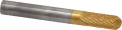 SGS Pro - 1/4" Cut Diam, 1/4" Shank Diam, Cylinder with Radius Head Double Cut Burr - Carbide, Radius End, 5/8" LOC, 2" OAL - Industrial Tool & Supply