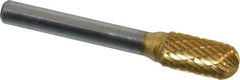 SGS Pro - 3/8" Cut Diam, 1/4" Shank Diam, Cylinder with Radius Head Double Cut Burr - Carbide, Radius End, 3/4" LOC, 2-1/2" OAL - Industrial Tool & Supply