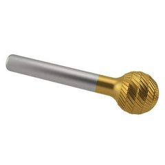 SGS Pro - 3/8" Cut Diam, 1/4" Shank Diam, Ball Head Double Cut Burr - Carbide, Radius End, 5/16" LOC, 2-1/8" OAL - Industrial Tool & Supply