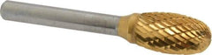 SGS Pro - 1/2" Cut Diam, 1/4" Shank Diam, Oval Head Double Cut Burr - Carbide, Radius End, 7/8" LOC, 2-5/8" OAL - Industrial Tool & Supply