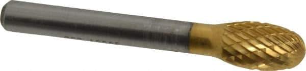 SGS Pro - 3/8" Cut Diam, 1/4" Shank Diam, Oval Head Double Cut Burr - Carbide, Radius End, 5/8" LOC, 2-3/8" OAL - Industrial Tool & Supply