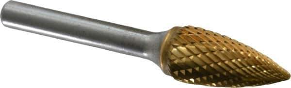 SGS Pro - 1/2" Cut Diam, 1/4" Shank Diam, Tree Head Double Cut Burr - Carbide, Point End, 1" LOC, 2-3/4" OAL - Industrial Tool & Supply