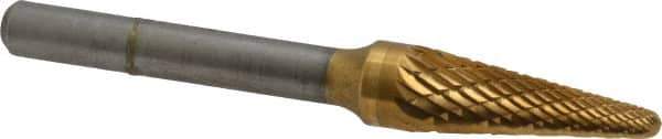 SGS Pro - 3/8" Cut Diam, 1/4" Shank Diam, Taper Head Double Cut Burr - Carbide, Radius End, 1-1/16" LOC, 2-13/16" OAL - Industrial Tool & Supply