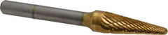 SGS Pro - 3/8" Cut Diam, 1/4" Shank Diam, Taper Head Double Cut Burr - Carbide, Radius End, 1-1/16" LOC, 2-13/16" OAL - Industrial Tool & Supply