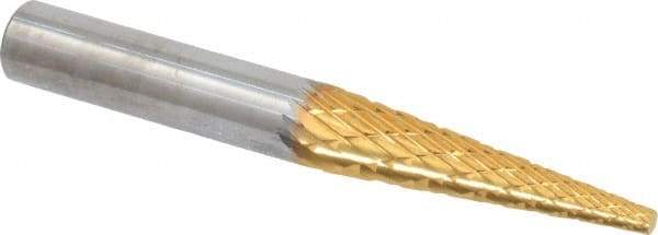 SGS Pro - 1/4" Cut Diam, 1/4" Shank Diam, Cone Head Double Cut Burr - Carbide, Point End, 1" LOC, 2" OAL - Industrial Tool & Supply