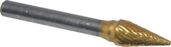 SGS Pro - 3/8" Cut Diam, 1/4" Shank Diam, Cone Head Double Cut Burr - Carbide, Point End, 5/8" LOC, 2-3/4" OAL - Industrial Tool & Supply