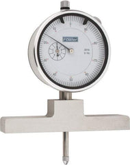 Fowler - 0 to 22 Inch Range, Steel, White Dial Depth Gage - 0.001 Inch Graduation, 0.001 Inch Accuracy, 1 Inch Travel, 4 Inch Base Measuring Length - Industrial Tool & Supply
