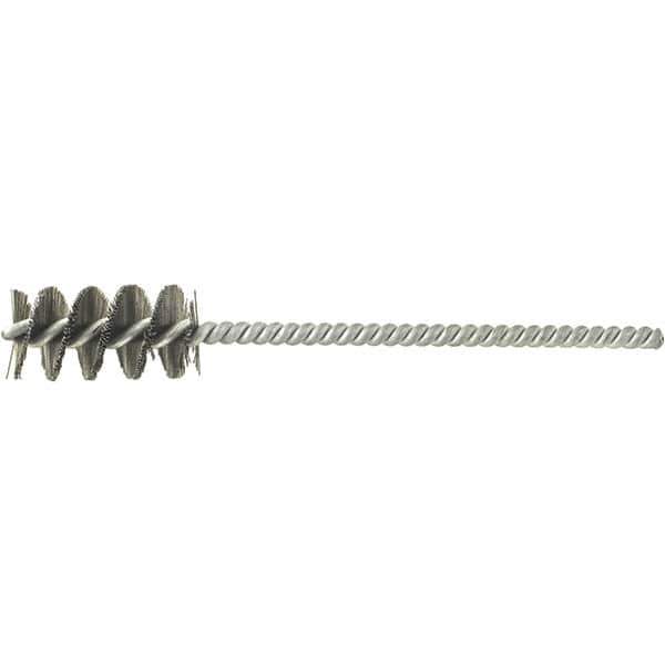 Brush Research Mfg. - 2-1/2" Diam Helical Stainless Steel Tube Brush - Single Spiral, 0.012" Filament Diam, 3-1/2" Brush Length, 9" OAL, 0.292" Diam Galvanized Steel Shank - Industrial Tool & Supply
