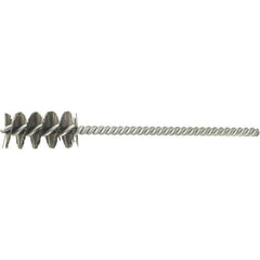 Brush Research Mfg. - 2-1/2" Diam Helical Stainless Steel Tube Brush - Single Spiral, 0.004" Filament Diam, 1-1/4" Brush Length, 4-1/2" OAL, 0.112" Diam Galvanized Steel Shank - Industrial Tool & Supply