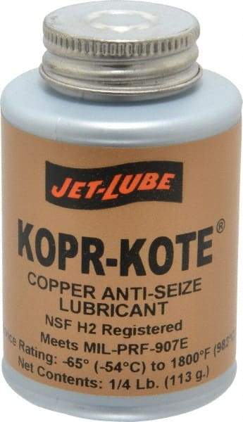 Jet-Lube - 0.25 Lb Can High Temperature Anti-Seize Lubricant - Copper/Graphite, -65 to 1,800°F, Copper/Bronze, Food Grade, Water Resistant - Industrial Tool & Supply