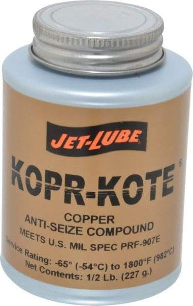 Jet-Lube - 0.5 Lb Can High Temperature Anti-Seize Lubricant - Copper/Graphite, -65 to 1,800°F, Copper/Bronze, Food Grade, Water Resistant - Industrial Tool & Supply